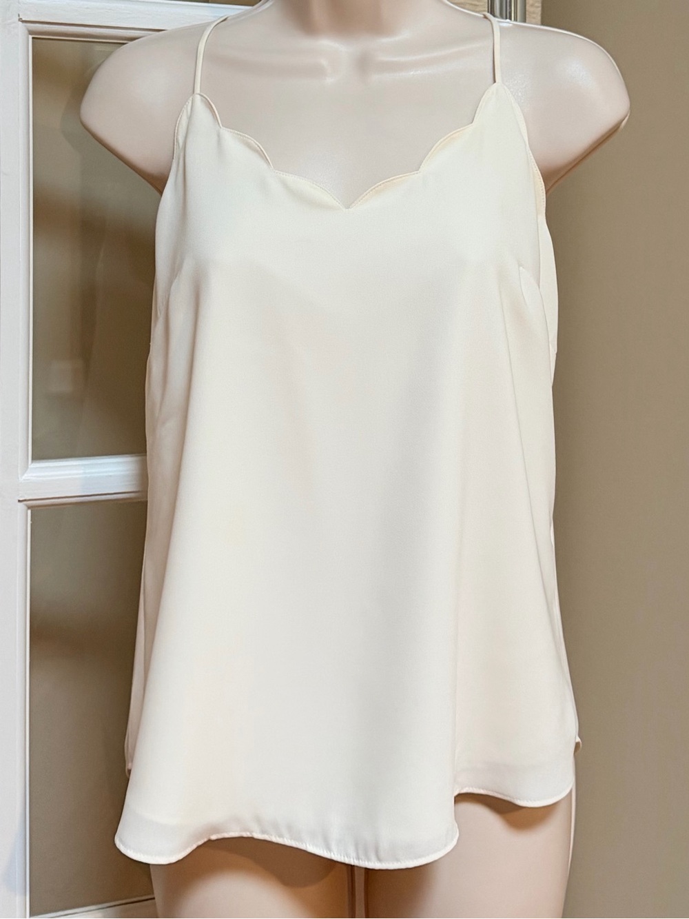 J. Crew Cream Scalloped V-Neck Spaghetti Strap Cami